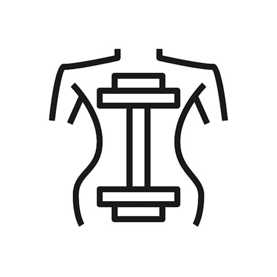 An outline of a torso with a barbell in the centre as if it were the spine