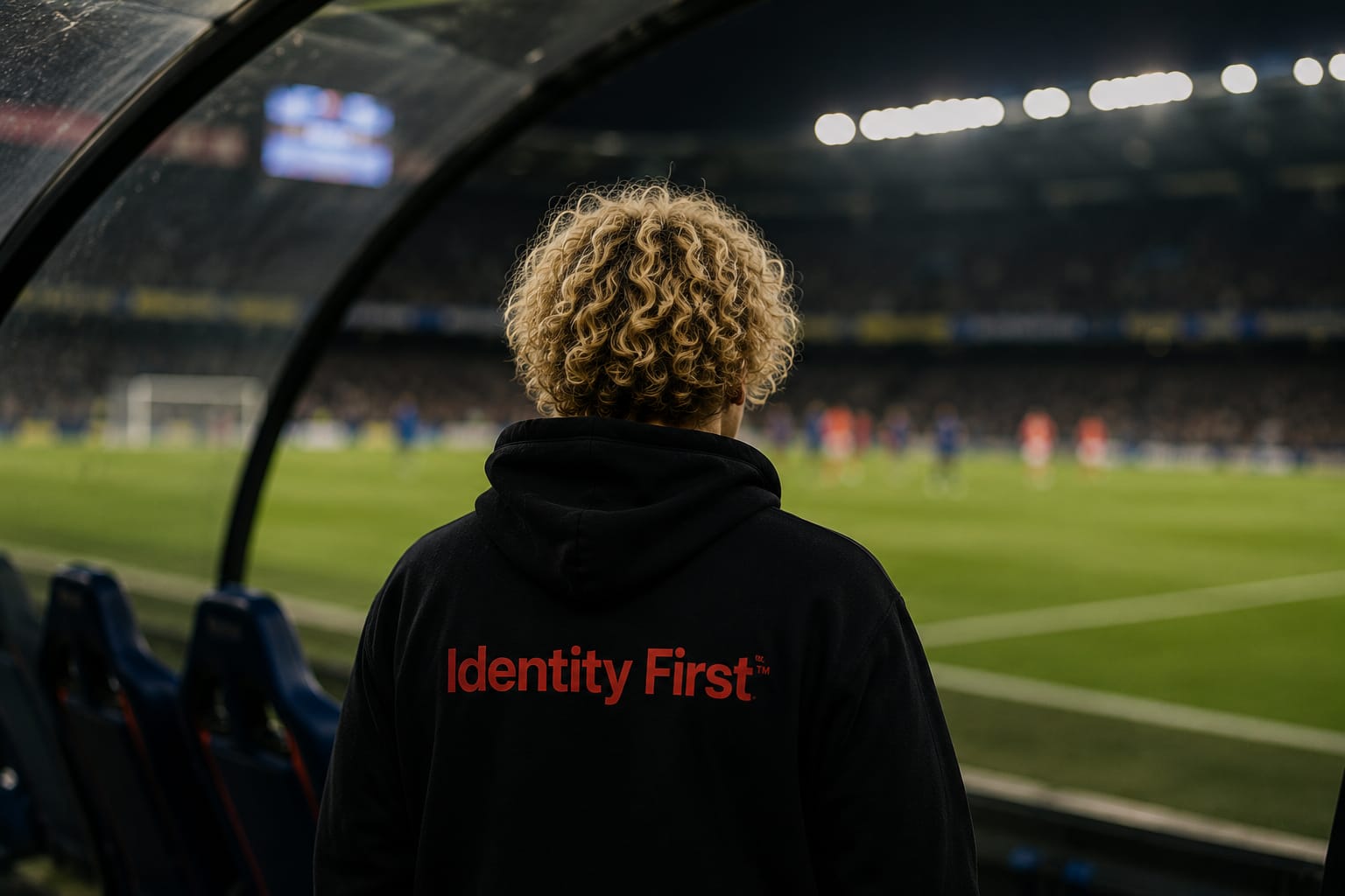Anna di schiena con la felpa nera Identity First™