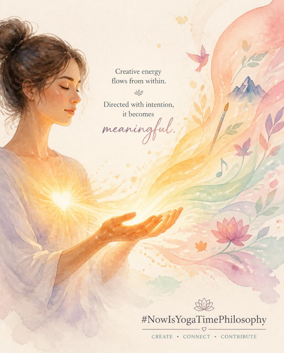 Soft watercolor light flowing from the heart and hands, symbolizing intentional creative energy. Brahmacharya and Creativity