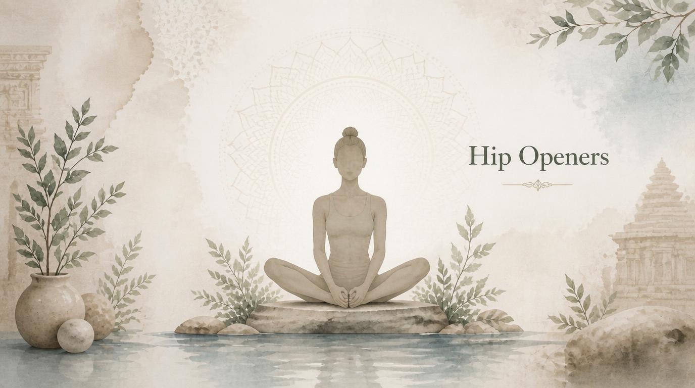 Woman practicing a seated hip‑opening pose by the water for the Hip Openers category