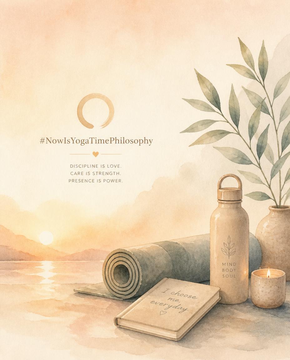 Soft watercolor illustration with warm light illuminating a subtle symbol of inner discipline and self-care
