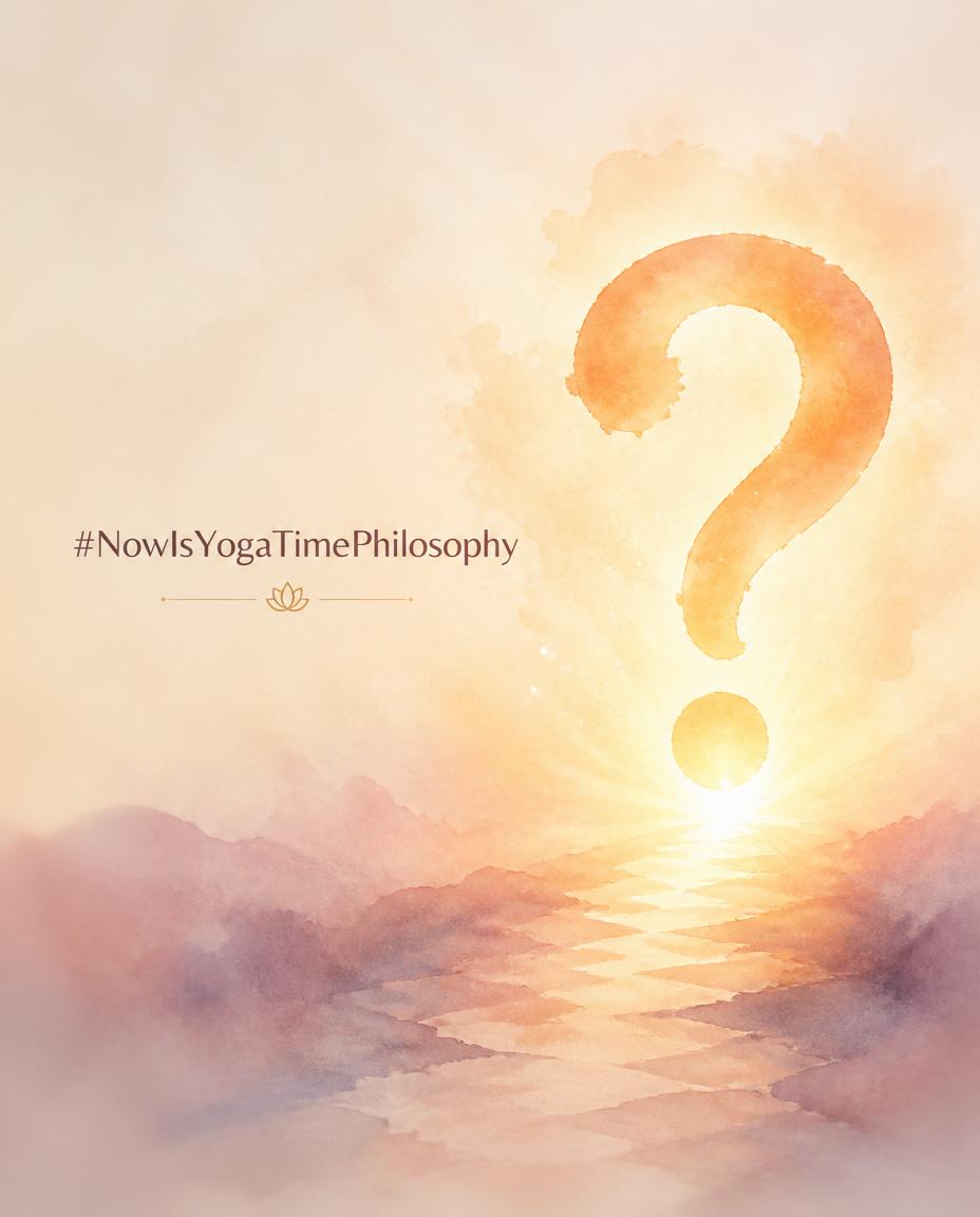 Soft watercolor question mark emerging from gentle light in a spacious pastel background. The Closing Question