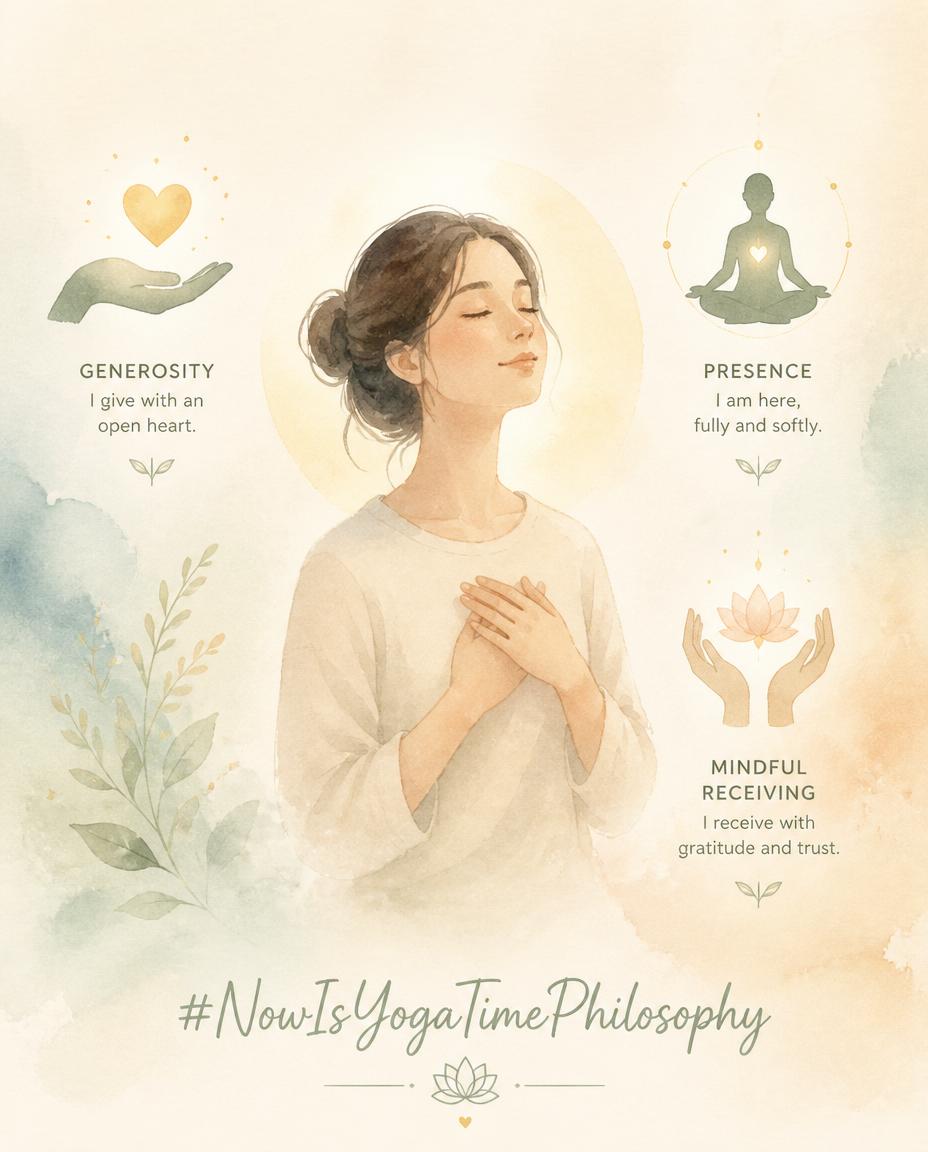 Soft watercolor heart radiating warm pastel light, symbolizing appreciation and fullness. Asteya and grattitude.