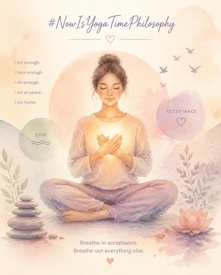 Soft watercolor figure sitting peacefully with a warm glowing heart, symbolizing contentment and acceptance. Santosha - Contentment