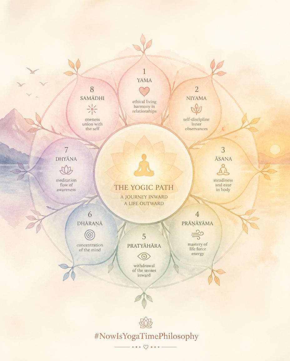 Watercolor mandala with eight soft branches in pastel tones, symbolizing the eight limbs of yoga. What are the 8 limbs of Patanjali's Yoga?