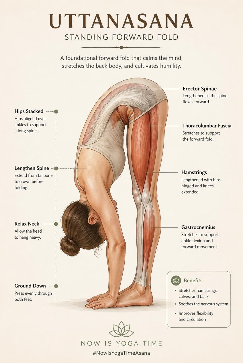 Anatomical Drawing of Uttanasana performed by a woman
