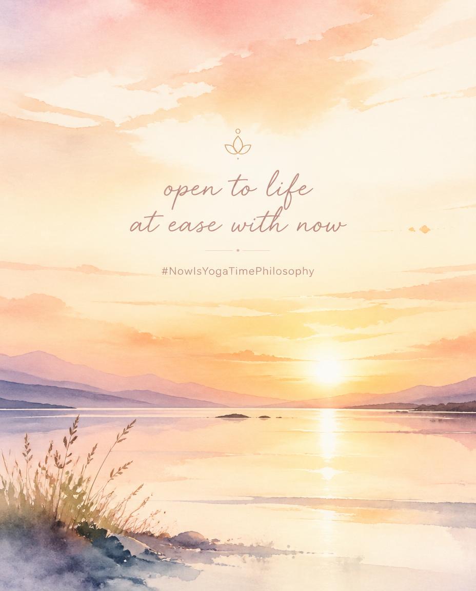 Soft watercolor sunrise over a spacious landscape, symbolizing living with openness and ease