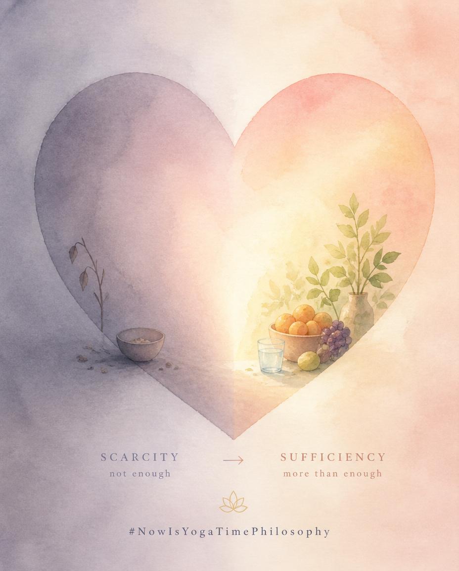 Watercolor heart with a dim center gradually brightening, symbolizing scarcity transforming into sufficiency. The root of stealing