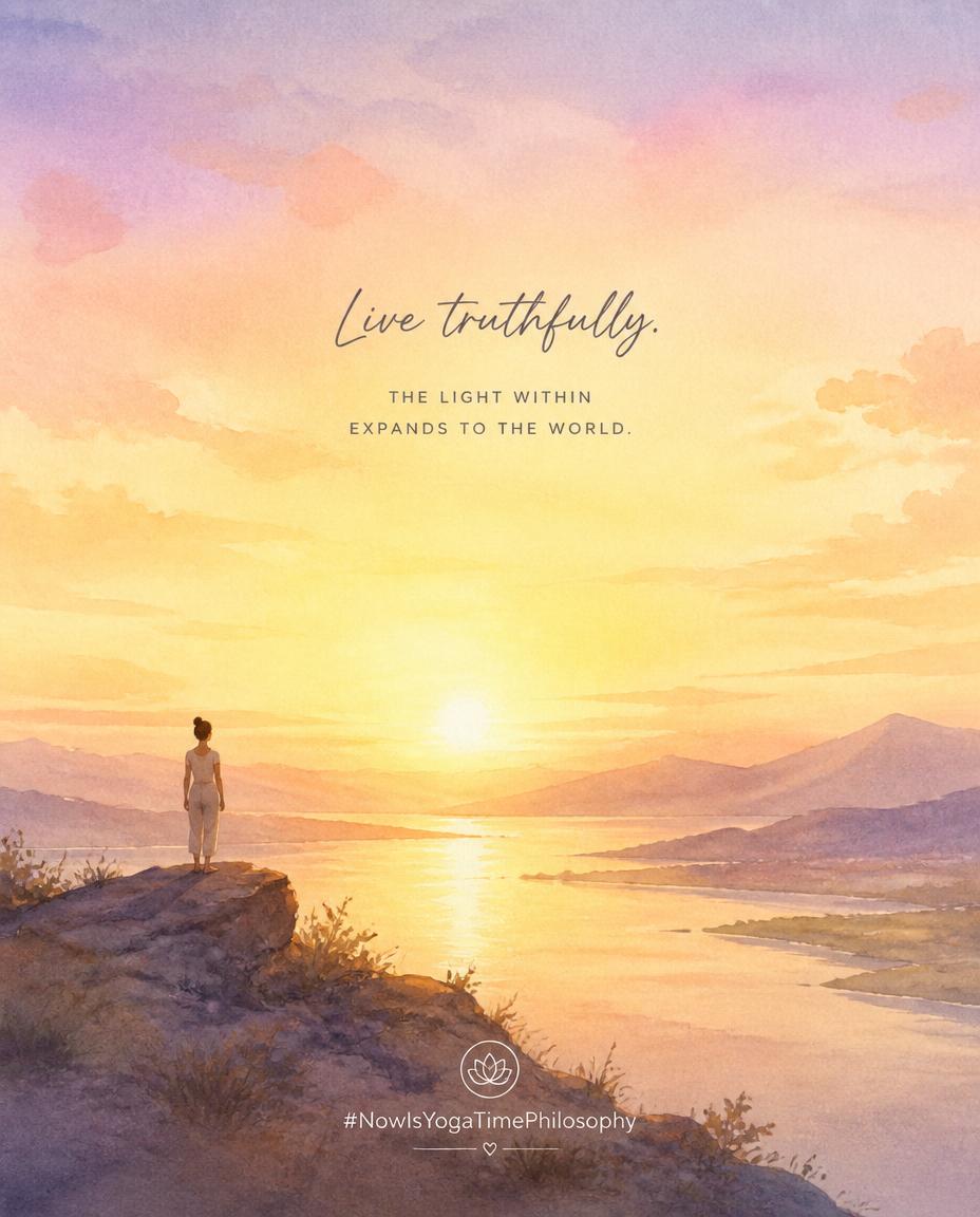 Soft watercolor sunrise over a spacious landscape, symbolizing the path of living truthfully