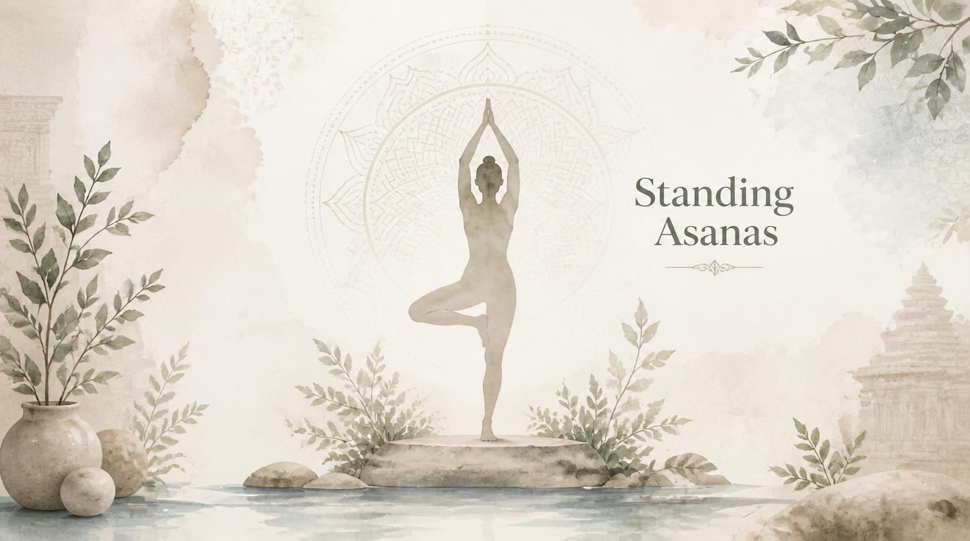 Asana Compendium Hero Image of a Notebook with Yoga Asana Silhouettes Standing on It