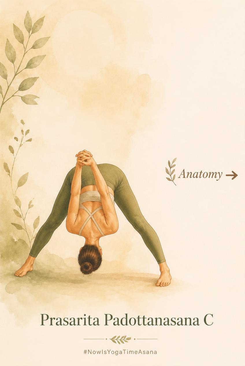 Beautiful woman practicing Prasarita Padottanasana C - Hands Clasped Behind Back Variation