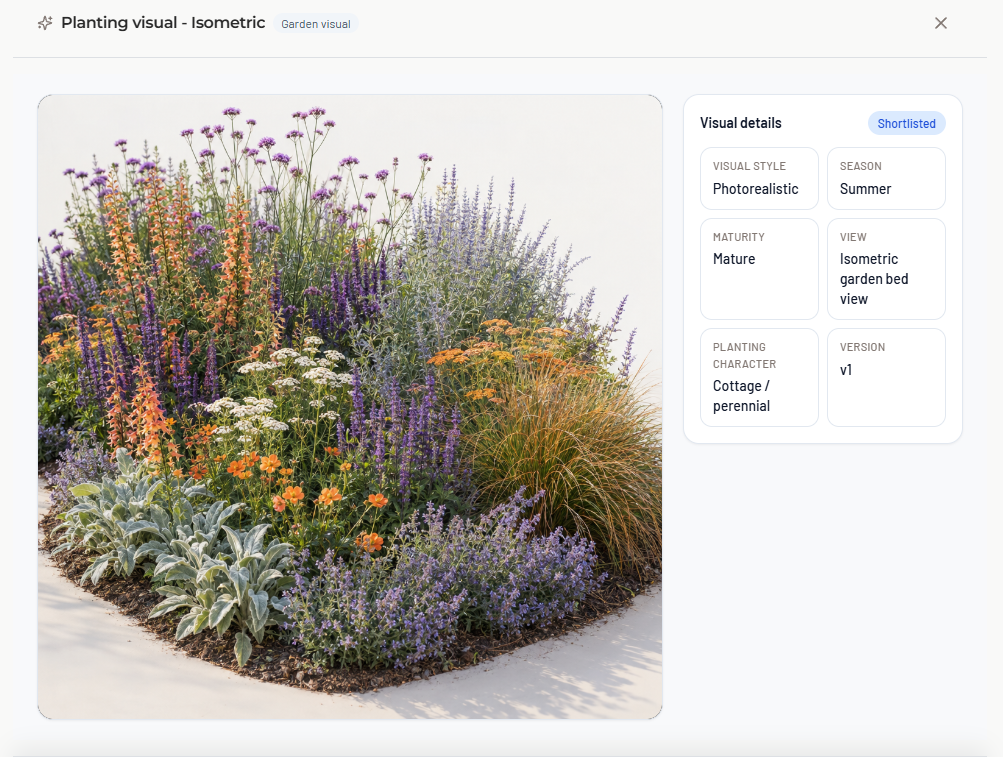 Garden visual created in PlantFrame from project planting and design information