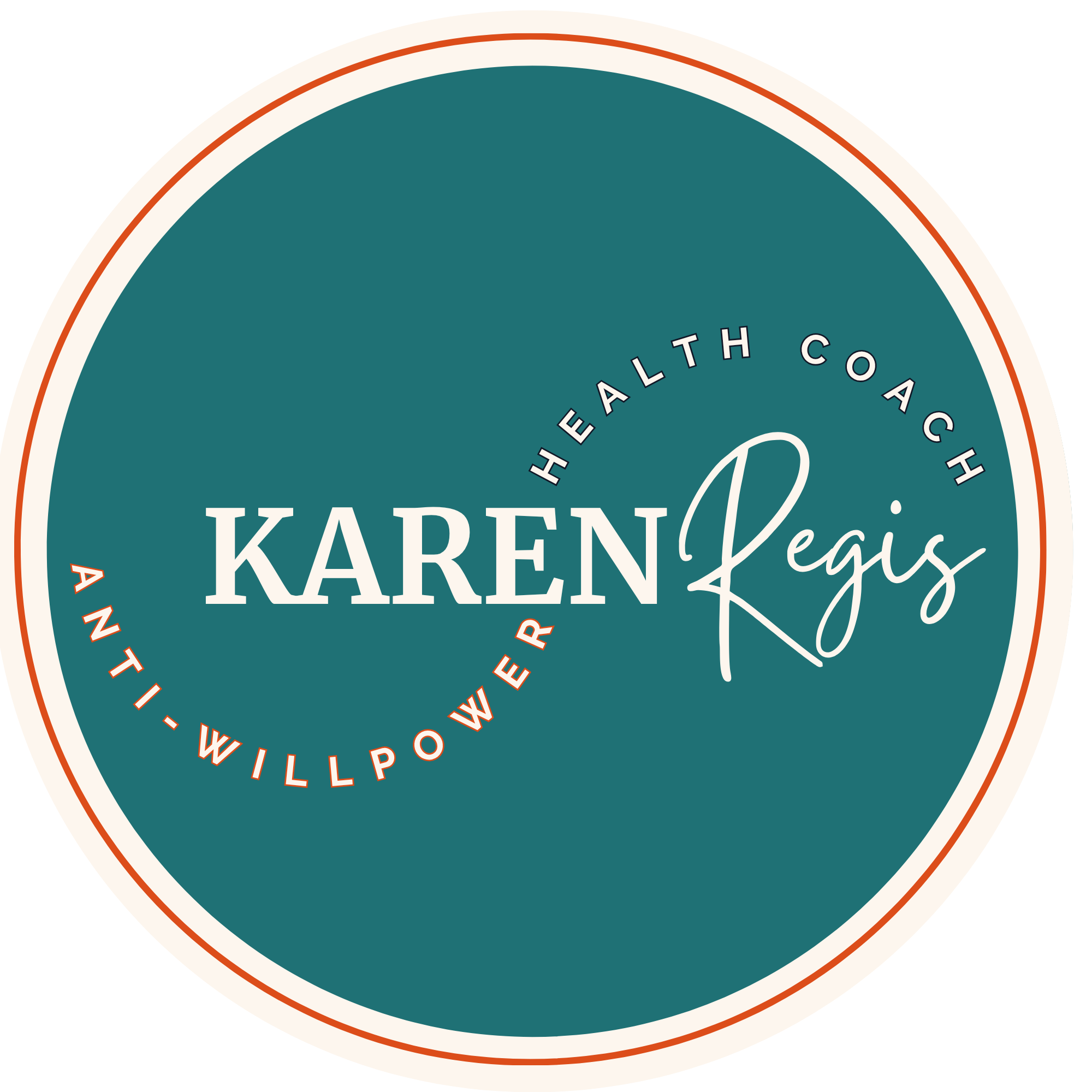 Round logo that reads Karen Regis Anti Willpower Health Coach