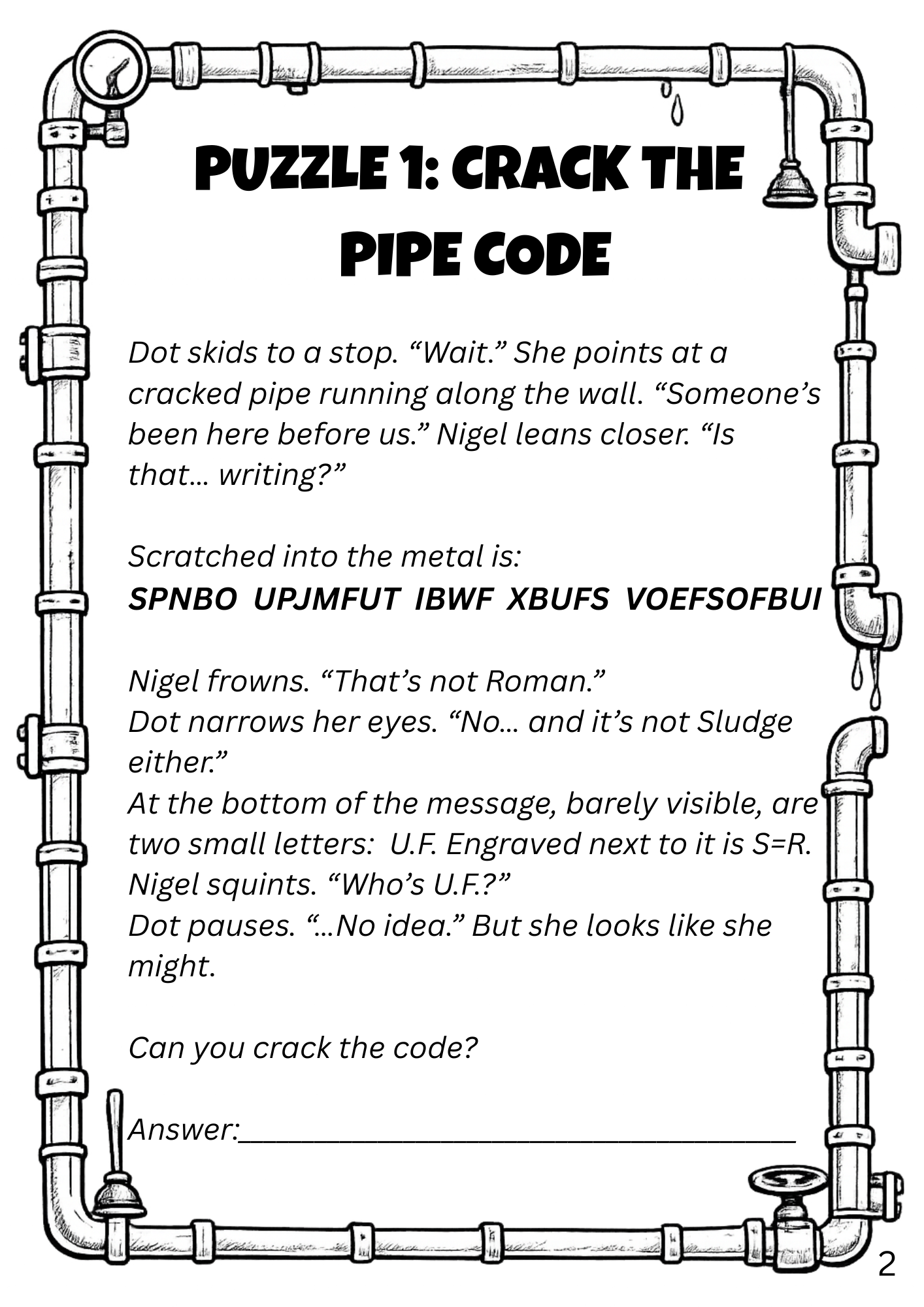 Sample puzzle page from the Nigel Pickle Flush Mission