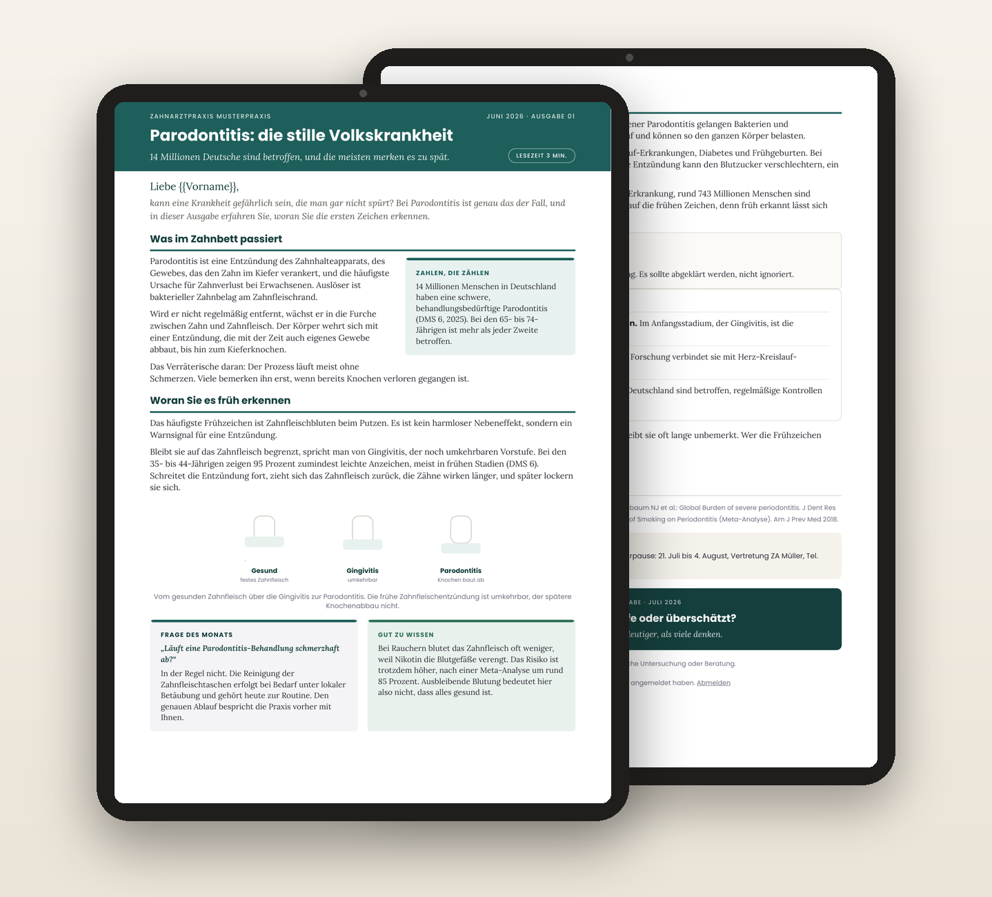Beispielausgabe der Praxispost auf zwei Tablets