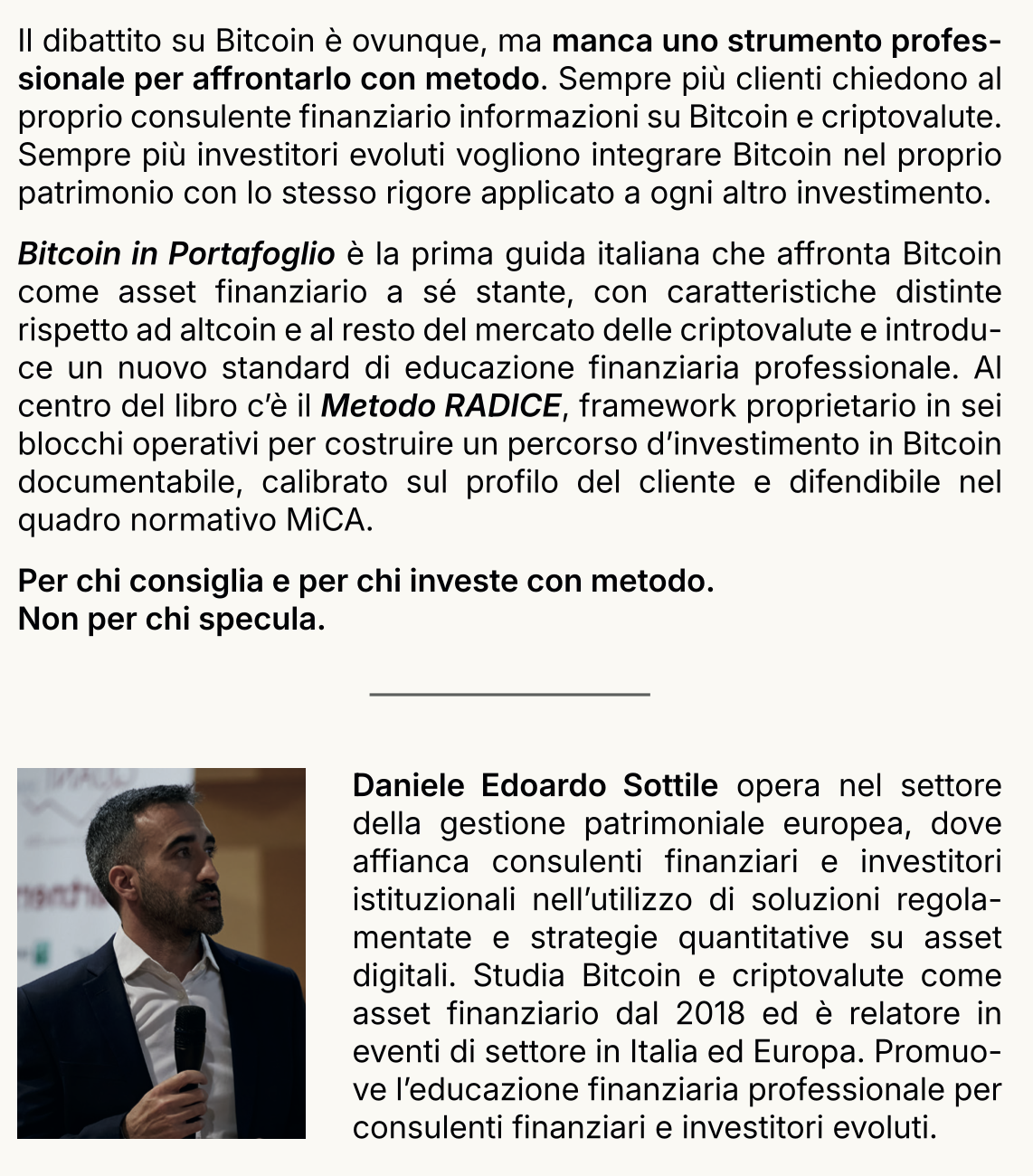 Retro di copertina di Bitcoin in Portafoglio con la bio dell'autore