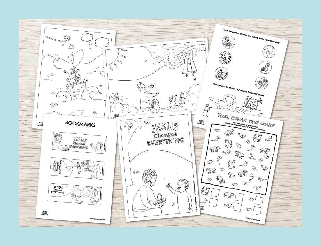 Printable Bible story colouring pages, bookmarks and activity pages