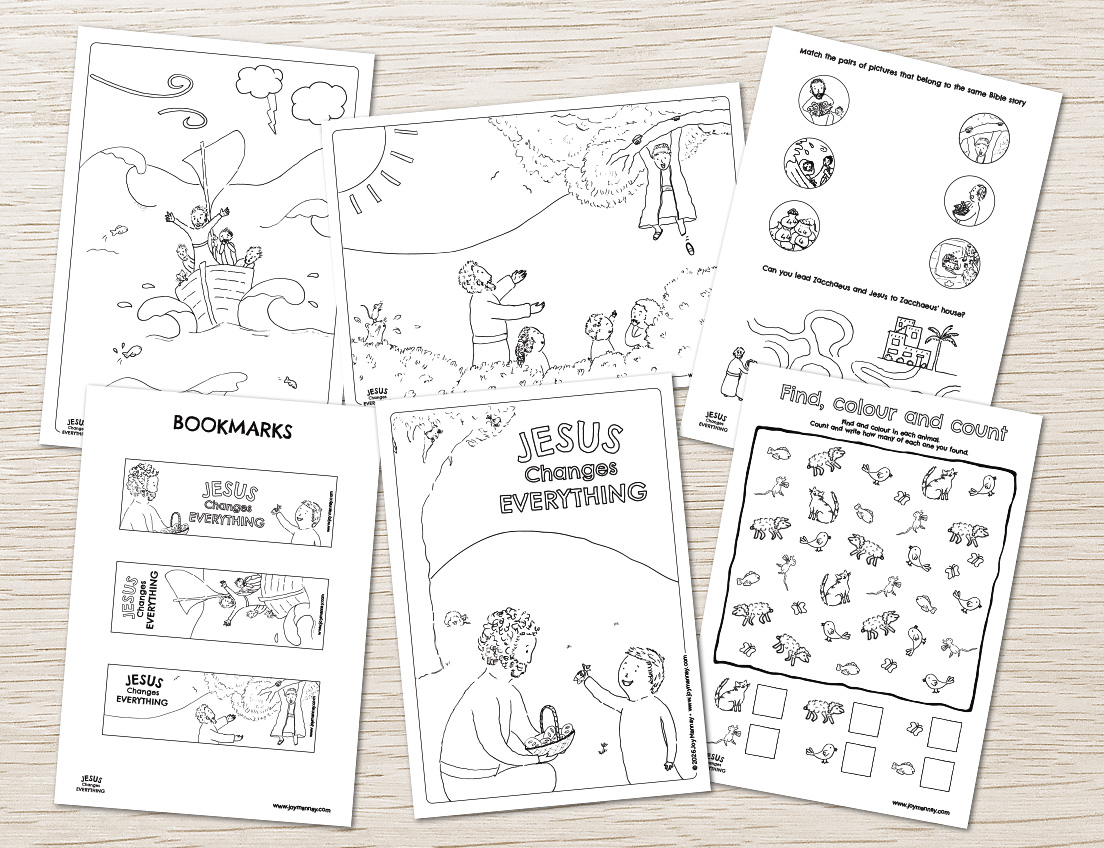 Printable Bible story colouring pages, bookmarks and activity pages