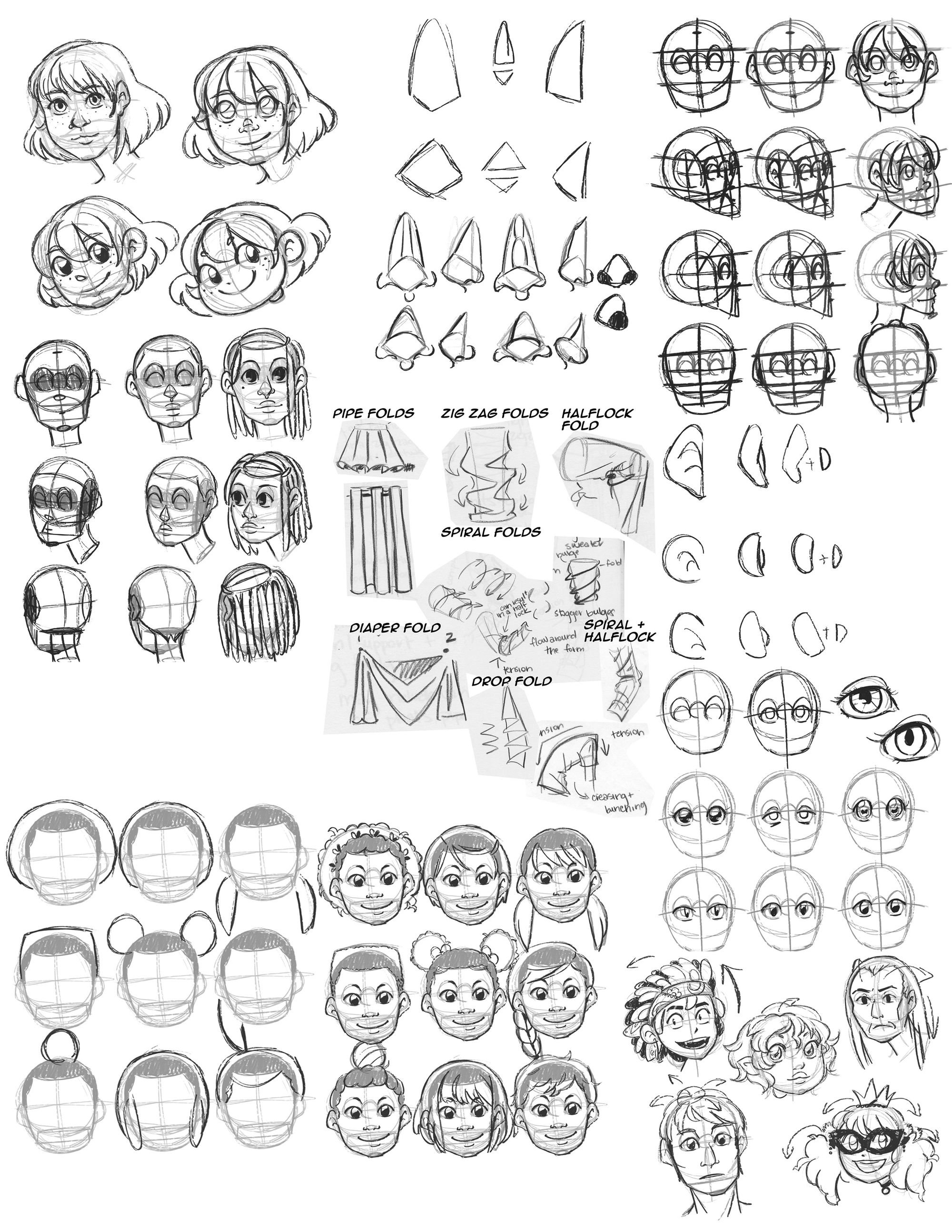 Drawing template demonstrating how to draw heads, facial features, etc from Manga Madness.