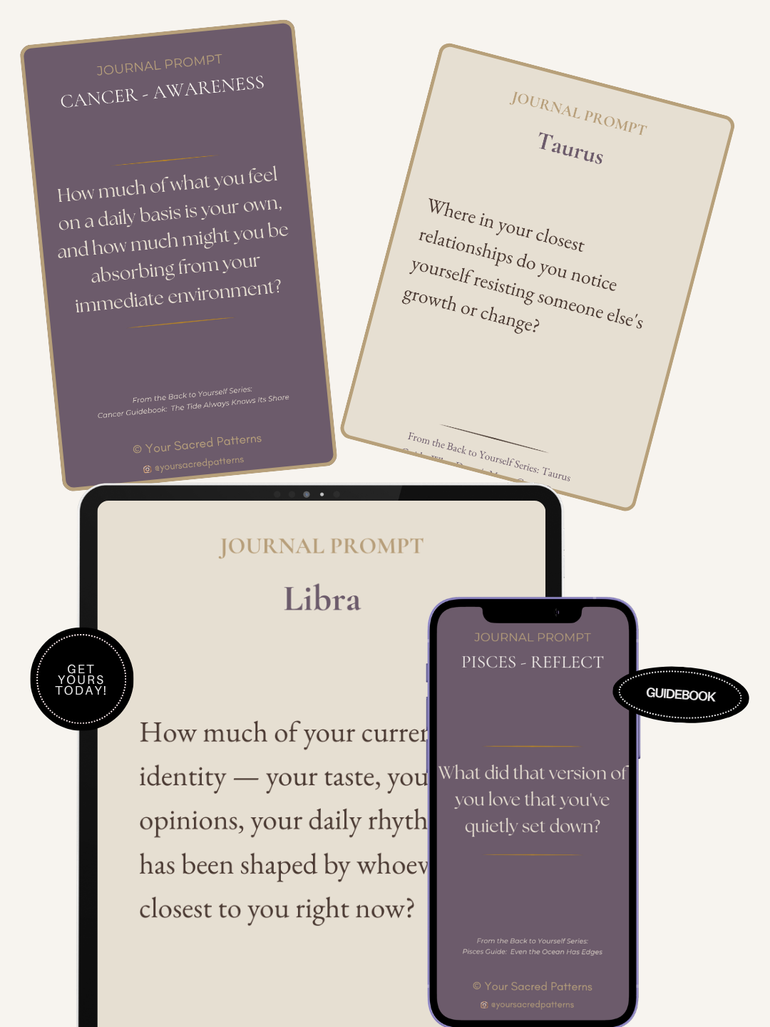 jounral prompts within the astrology shadow work guidebook mockup various signs - portrait ivory back