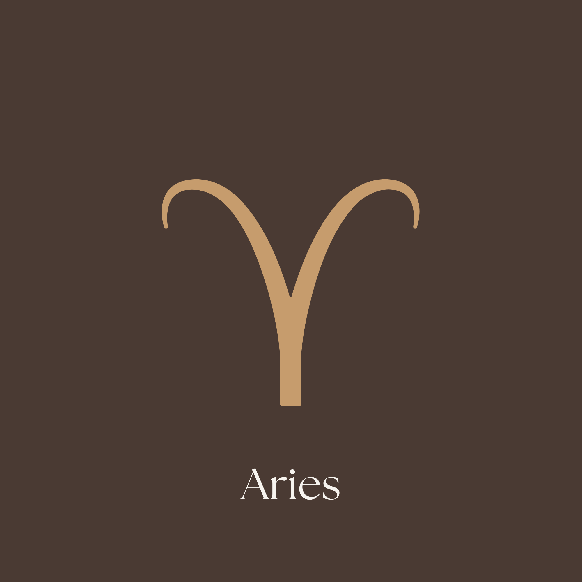 Aries glyph in gold on light espresso background