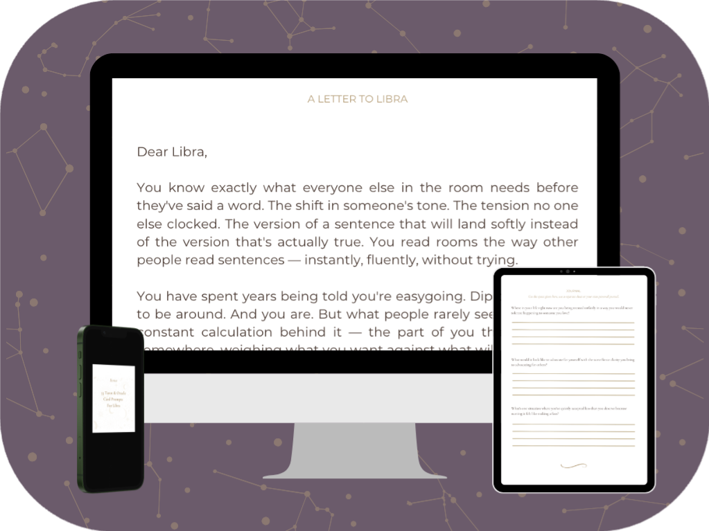 Libra Shadow work Guide pdf mock up example - letter, journal prompt ideas and tarot spread
