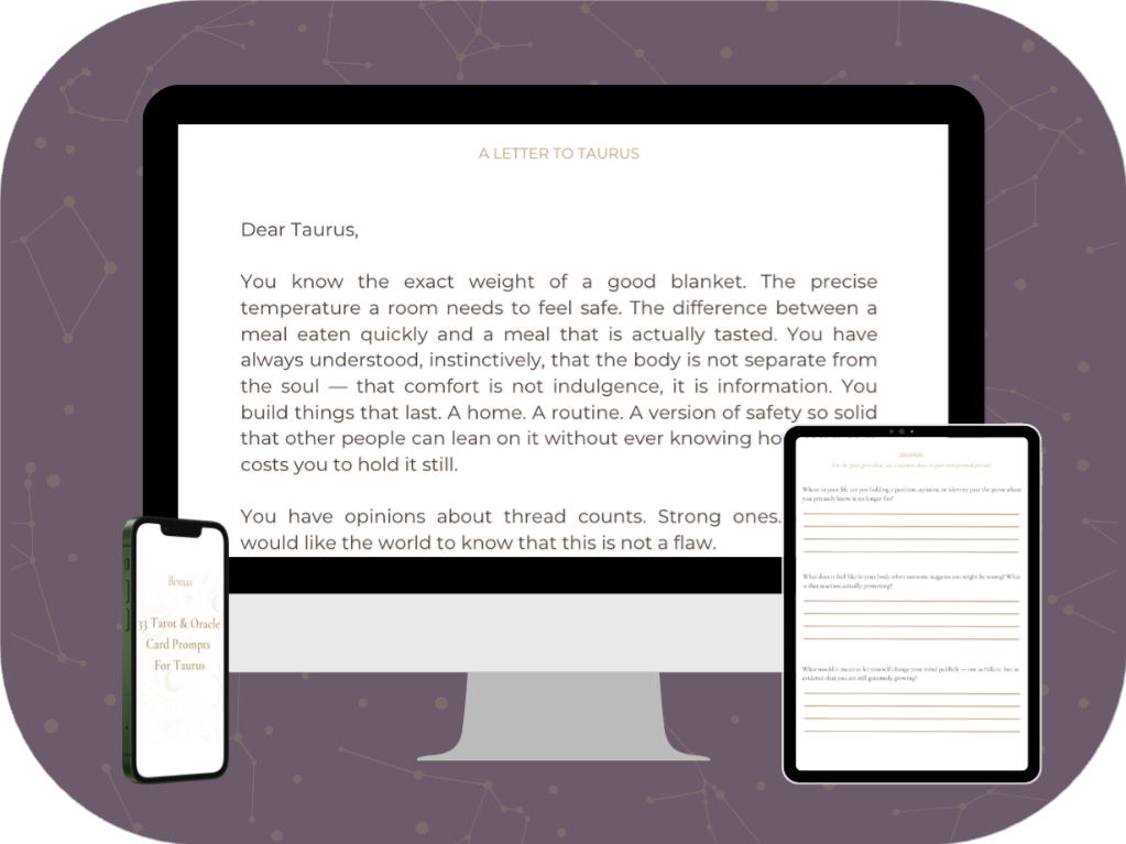 Taurus Shadow work Guide pdf mock up example - letter, journal prompt ideas and tarot spread