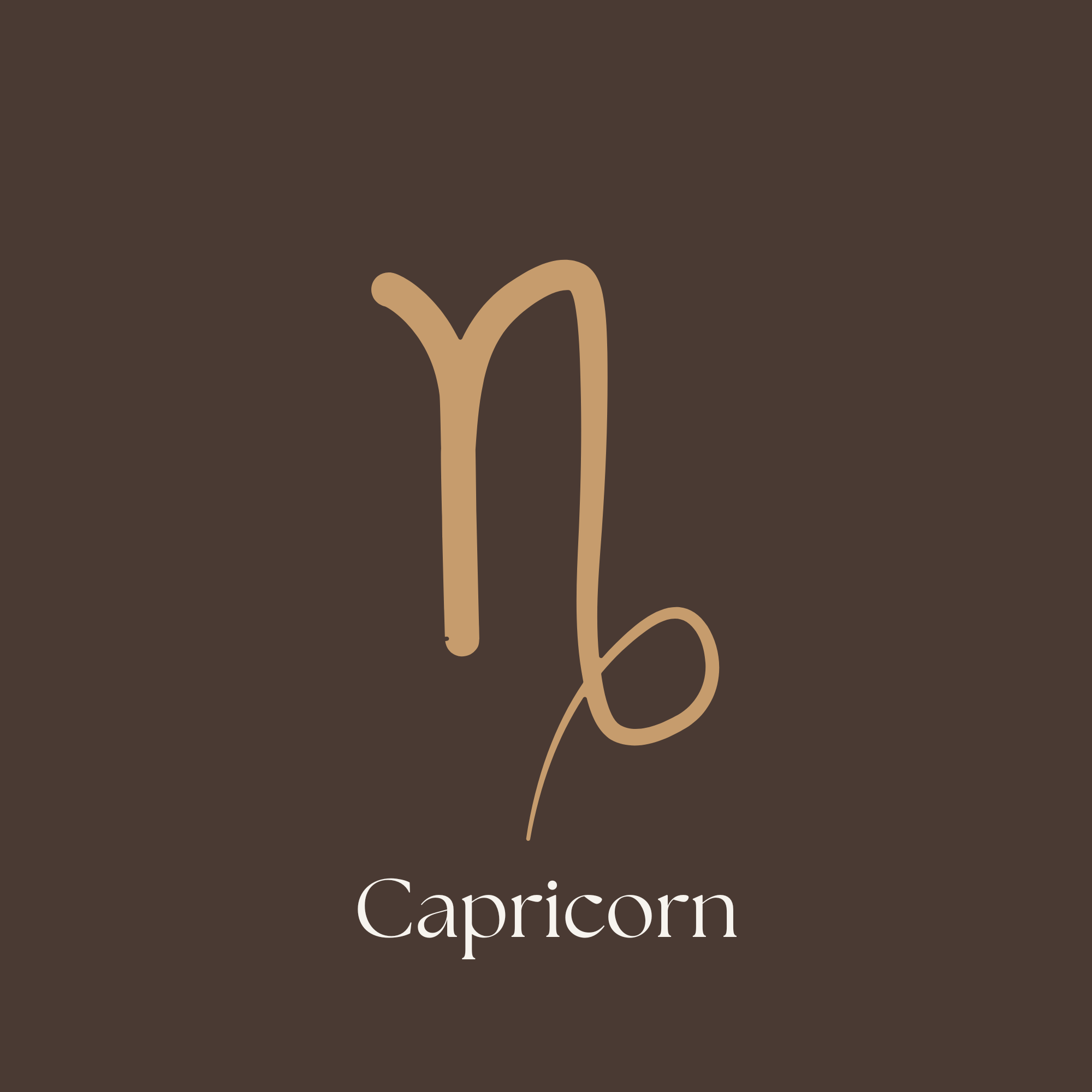Capricorn sign icon glyph — gold on espresso background