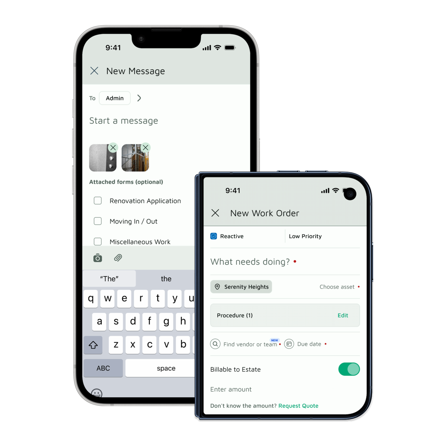 Submit new work request and work order by residents or managing agent