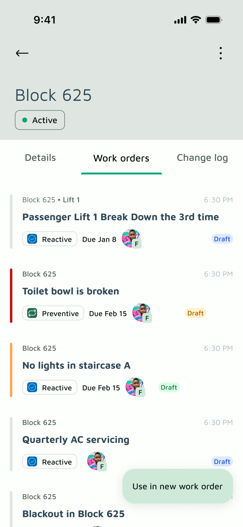 All Work Orders of the Location