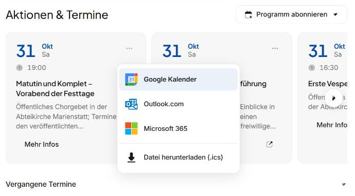 Einzeltermin in Google Kalender, Outlook oder Microsoft 365 übernehmen