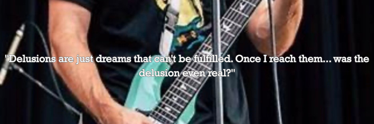 Close up of man playing guitar with quote: 