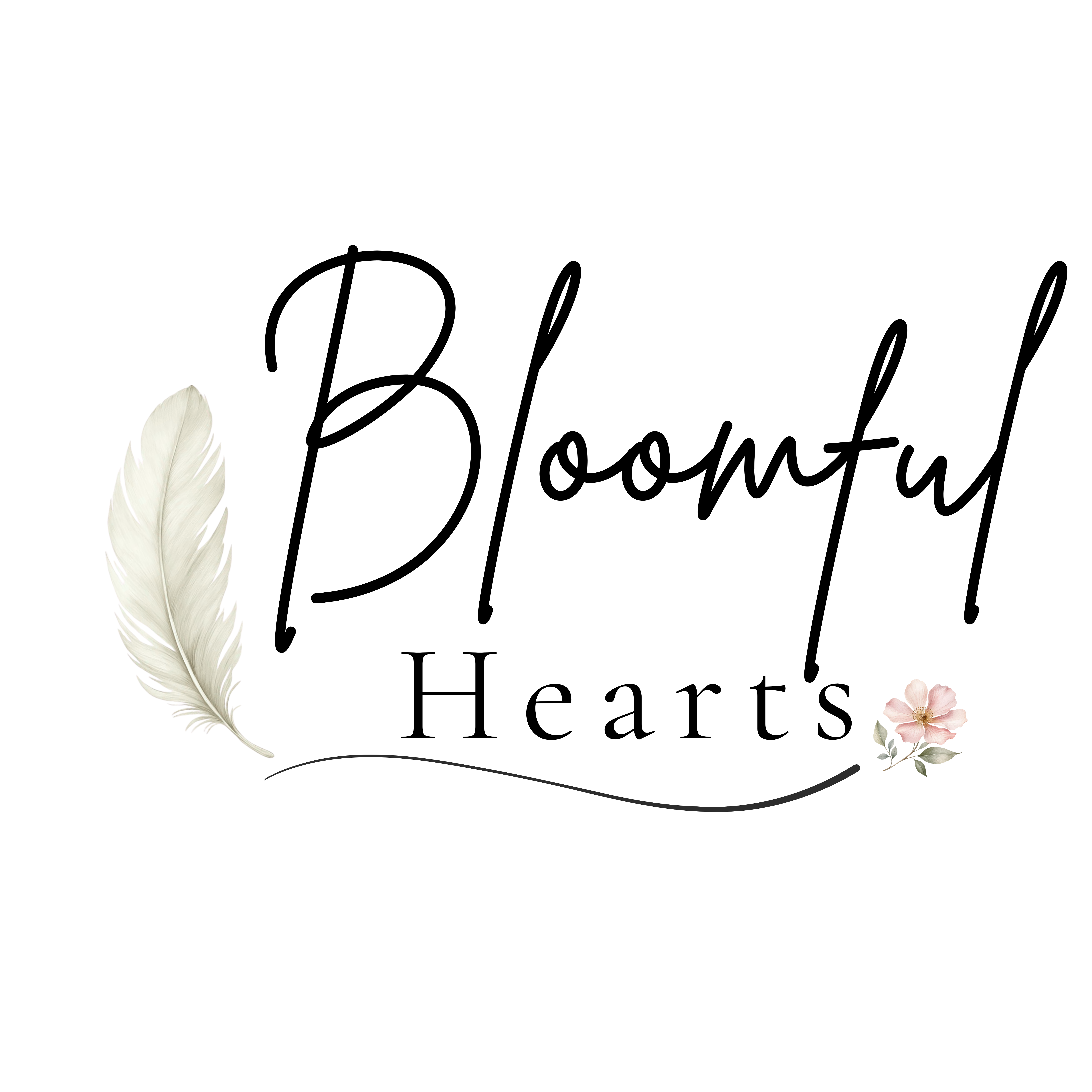 Bllomful Heart script with floral and feather. MC Bloom