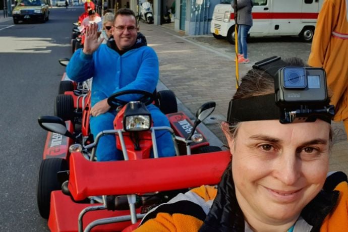 Anne and Tony driving in the Tokyo Street Karting Experience