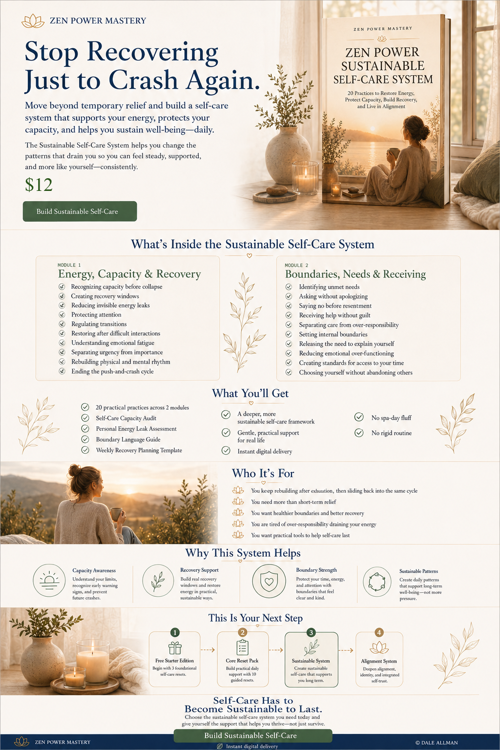 Zen Power Mastery Sustainable Self-Care System landing page