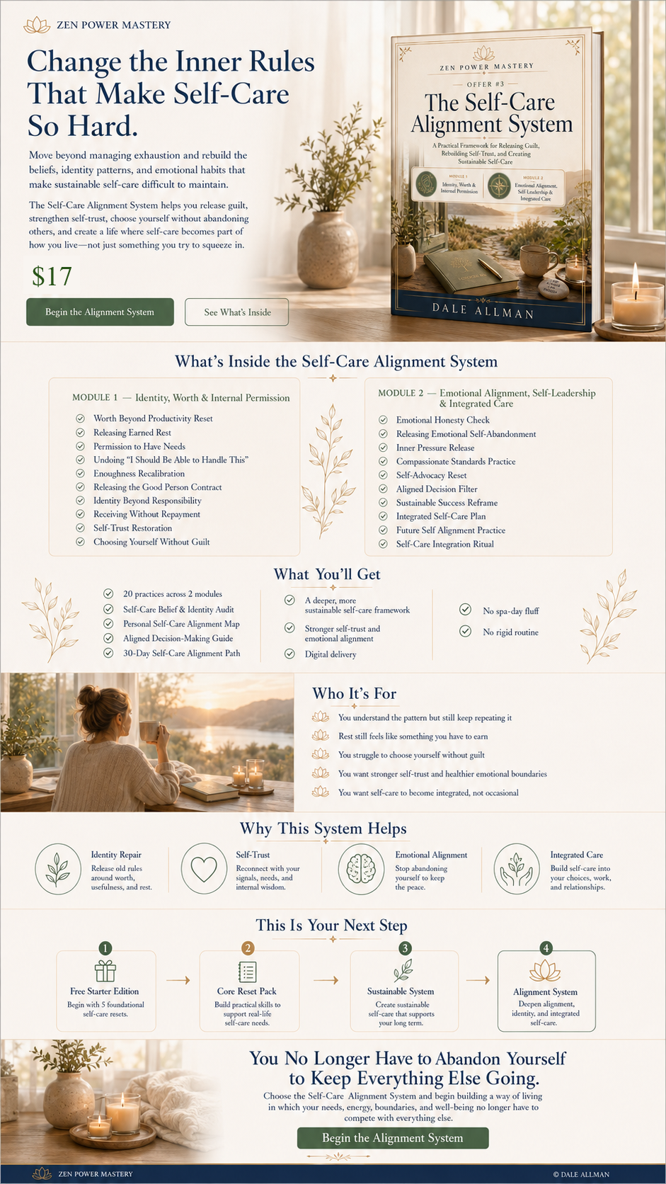 Zen Power Mastery Self-Care Alignment System landing page