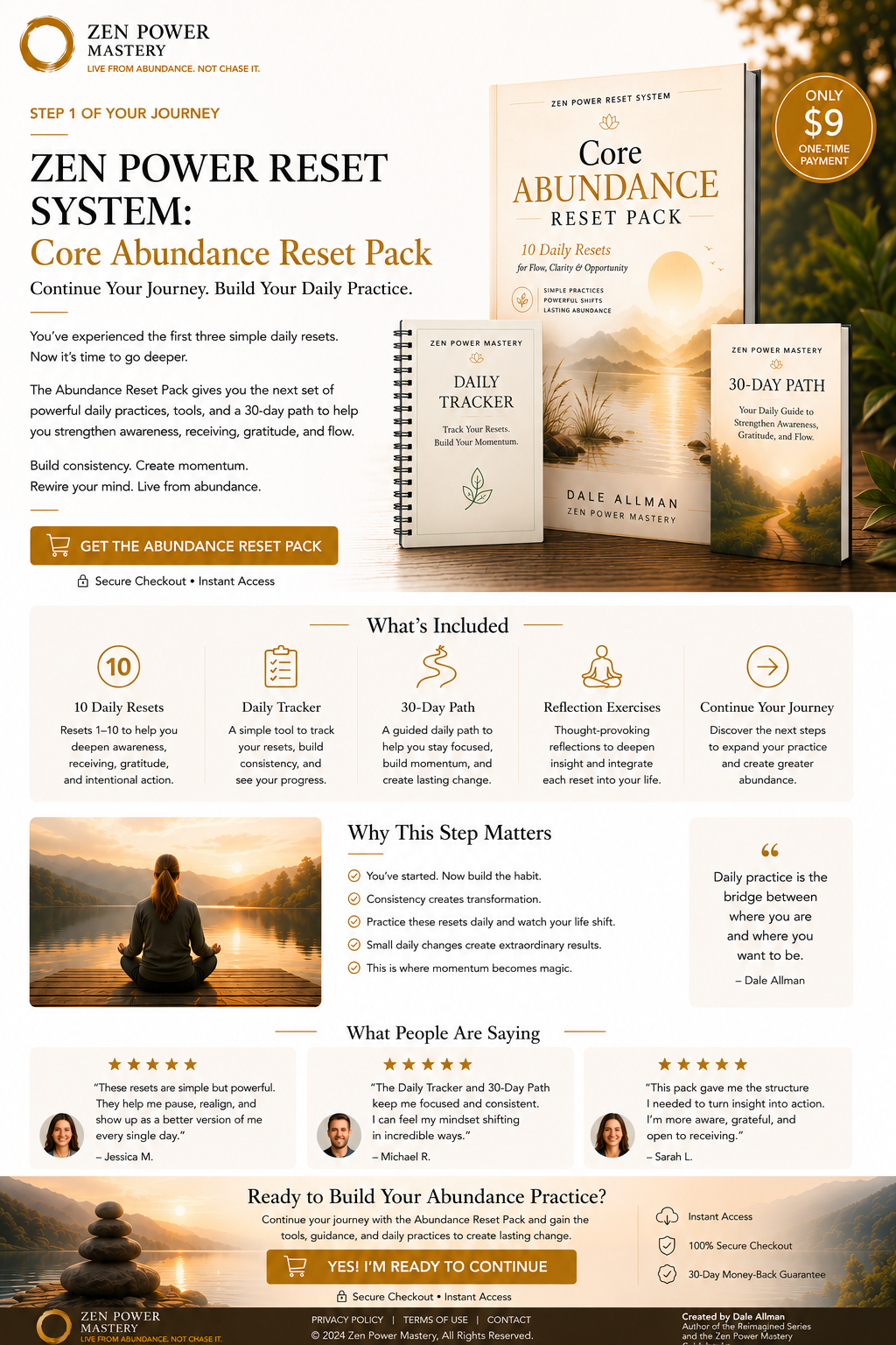 Zen Power Reset System Core Abundance Reset Pack sales page