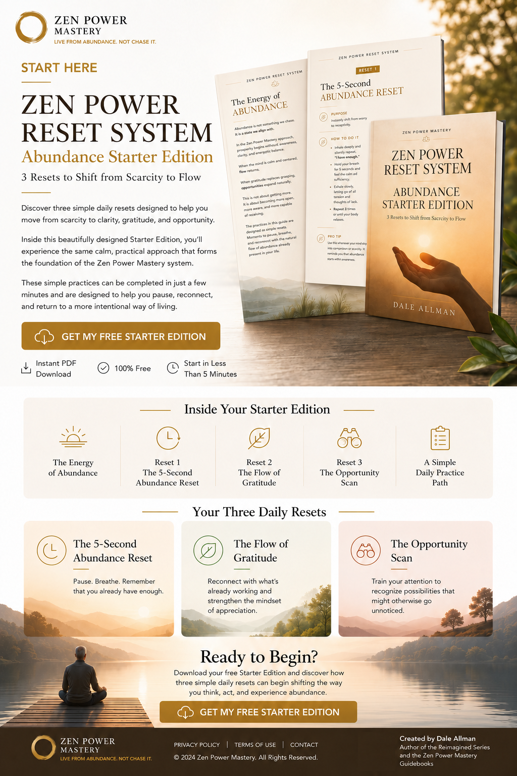 Zen Power Reset System Abundance Starter Edition landing page