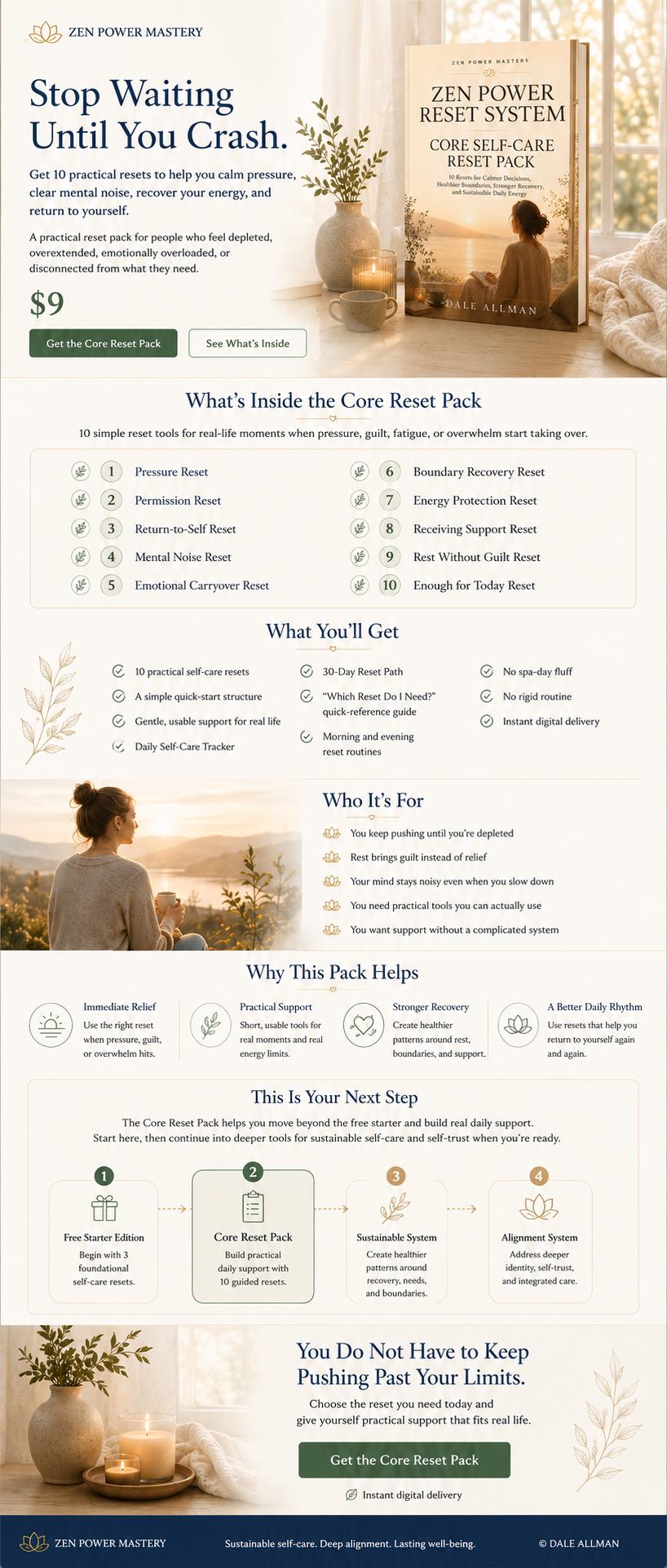 Zen Power Mastery Core Self-Care Reset Pack landing page