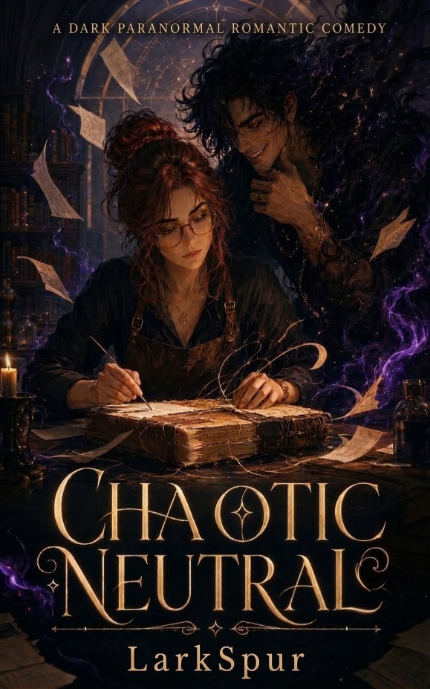 Chaotic Neutral paranormal romantic dark comedy book cover by Lark Spur