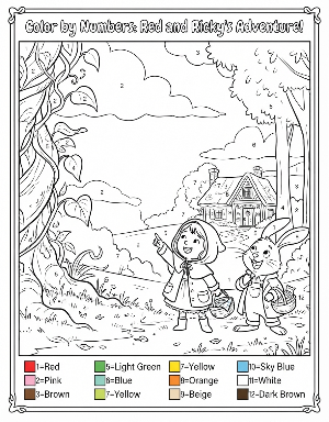 Coloring by numbers of Red, Ricky, and the Beanstalk