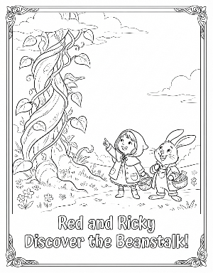 Coloring page for Red, Ricky, and the Beanstalk
