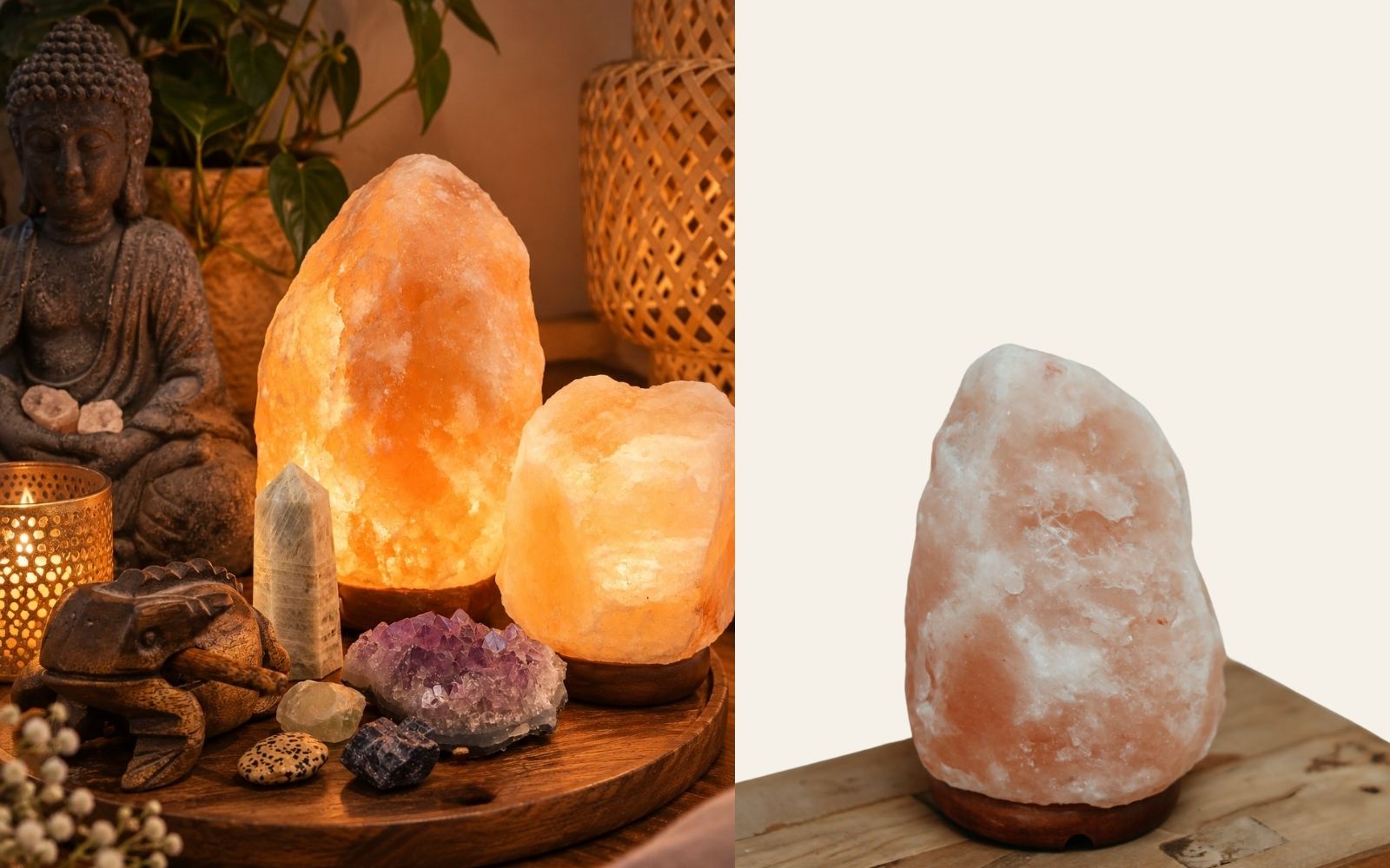 My Himalayan salt lamps and crystals displayed at home