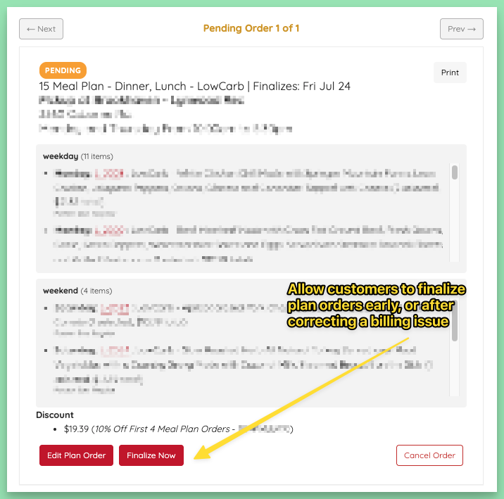 Self-serve Finalize Now option