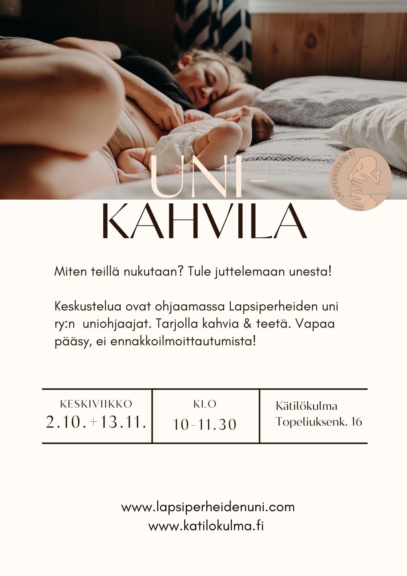 Unikahvila Kätilökulmassa ke 13.11.2024 klo 10-11.30