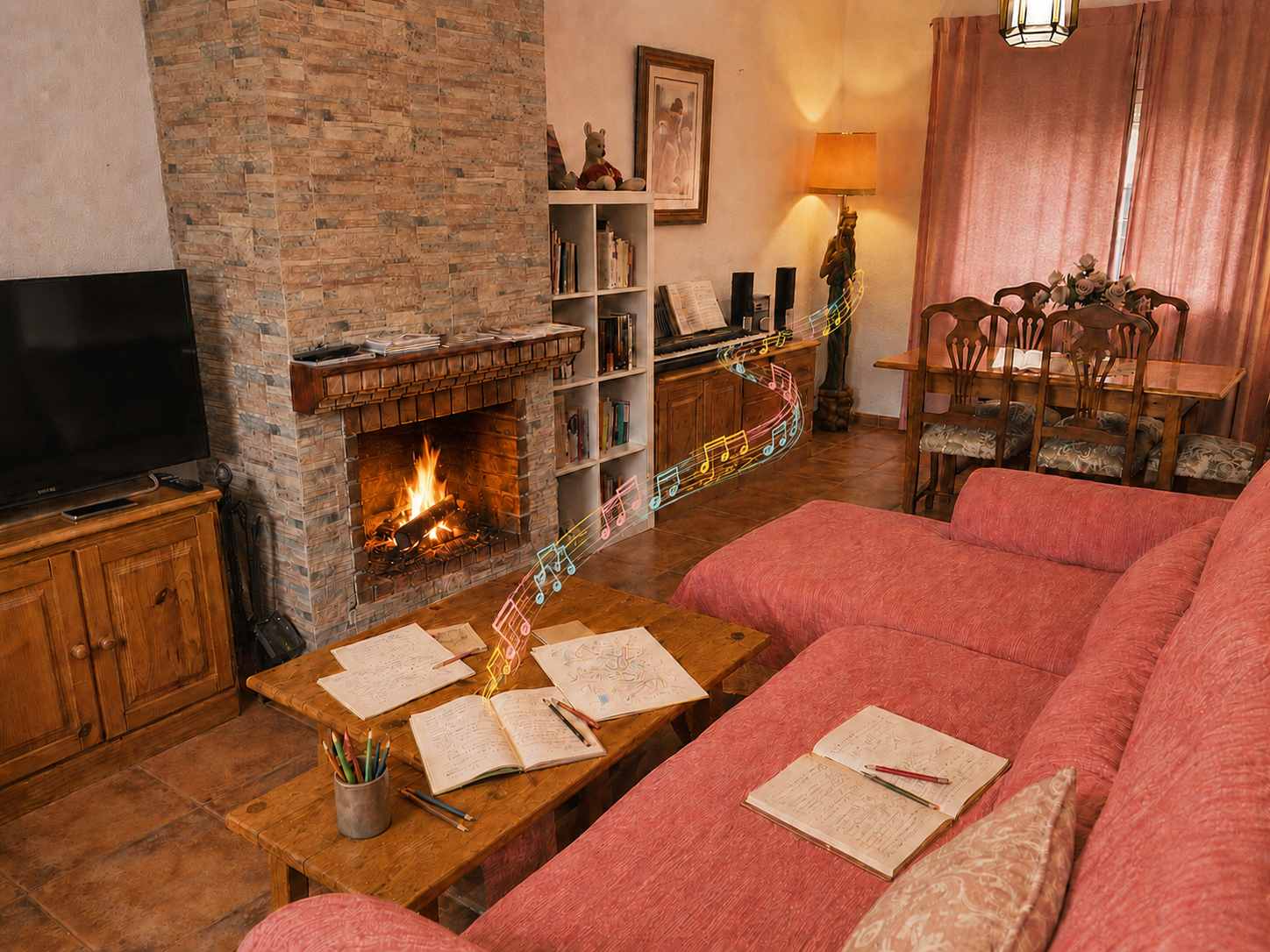 Salón con chimenea de Casa Gracia