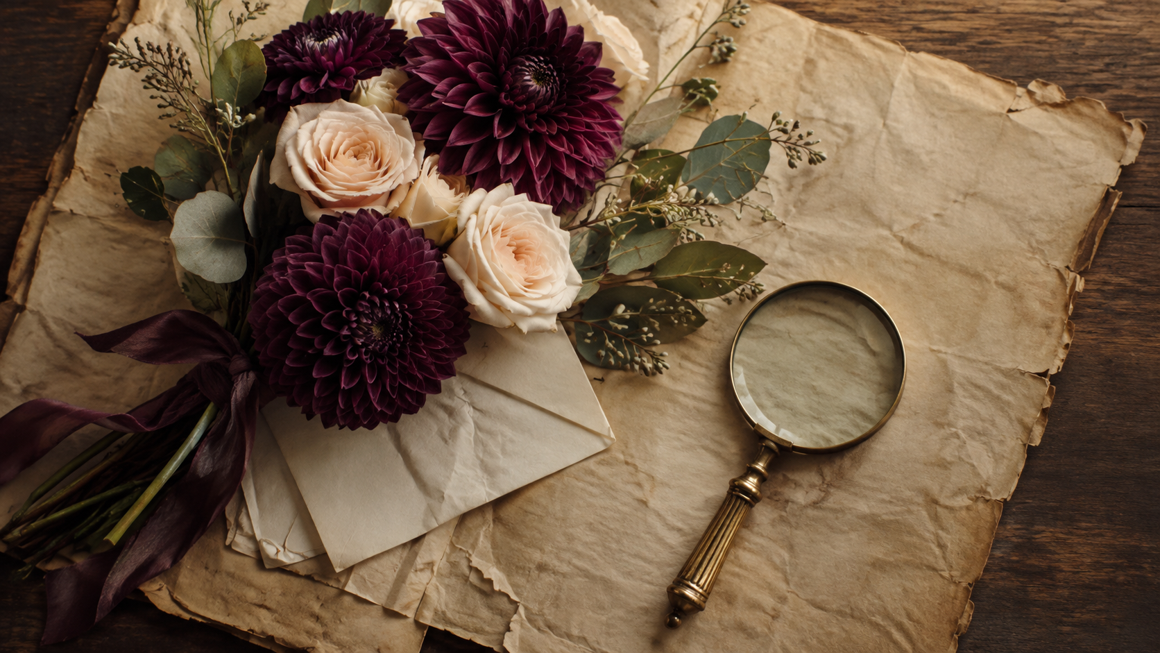 Vintage bouquet and handwritten note — cozy mysteries by J.T. Mercer