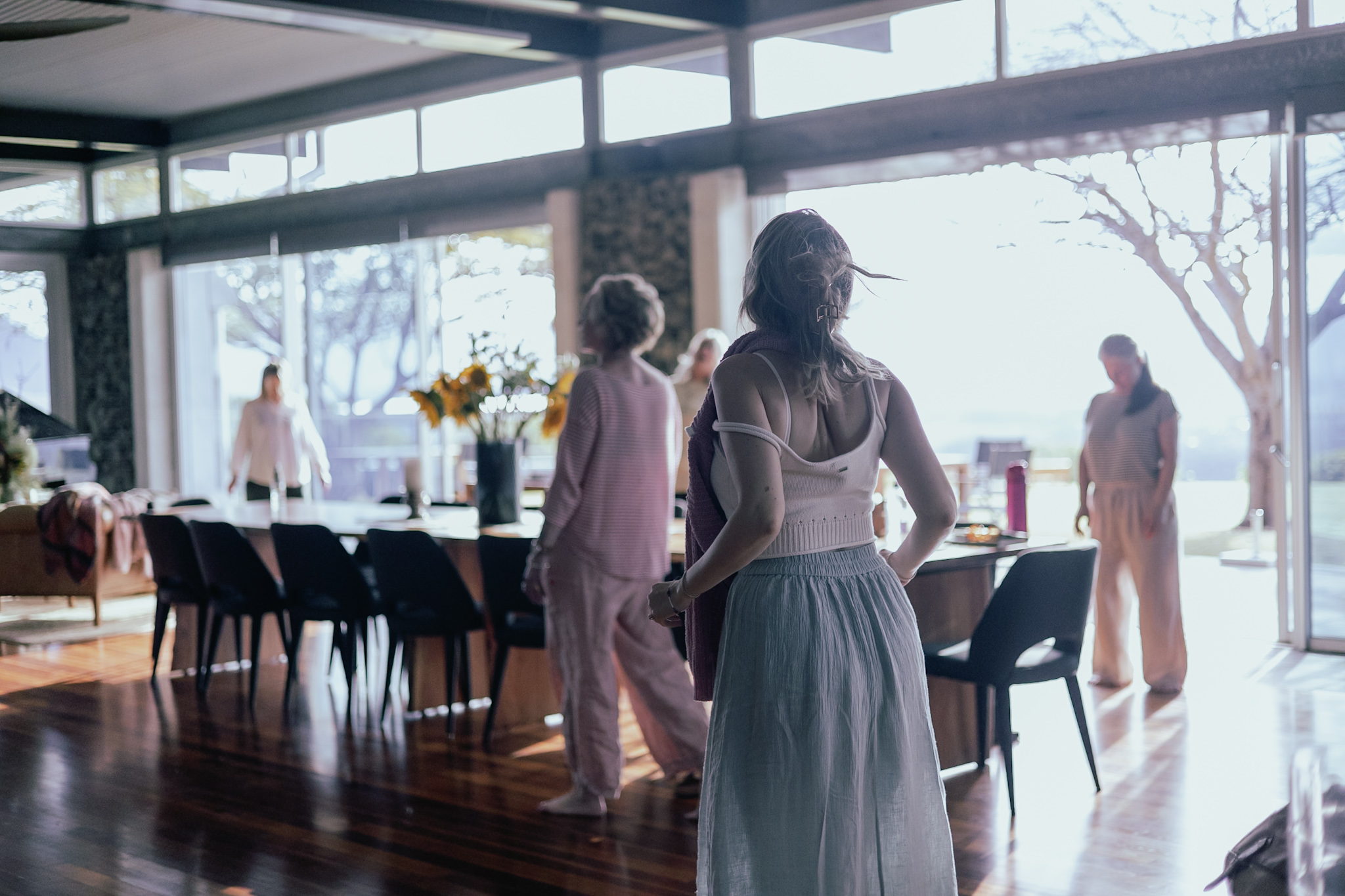 A woman dancing, hair in motion