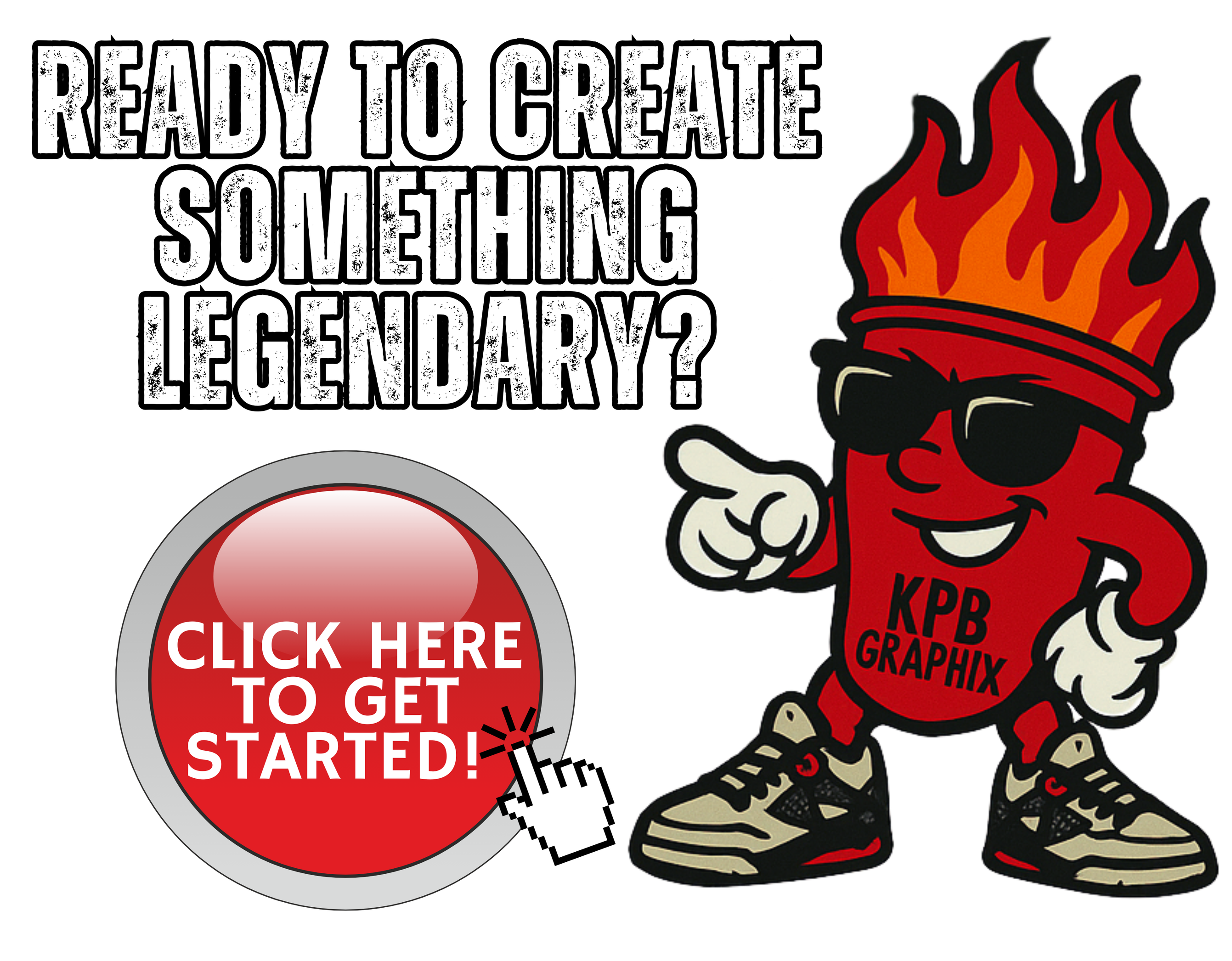 Sparky G inviting customers to create something legendary in graphic design with KPB Graphix.