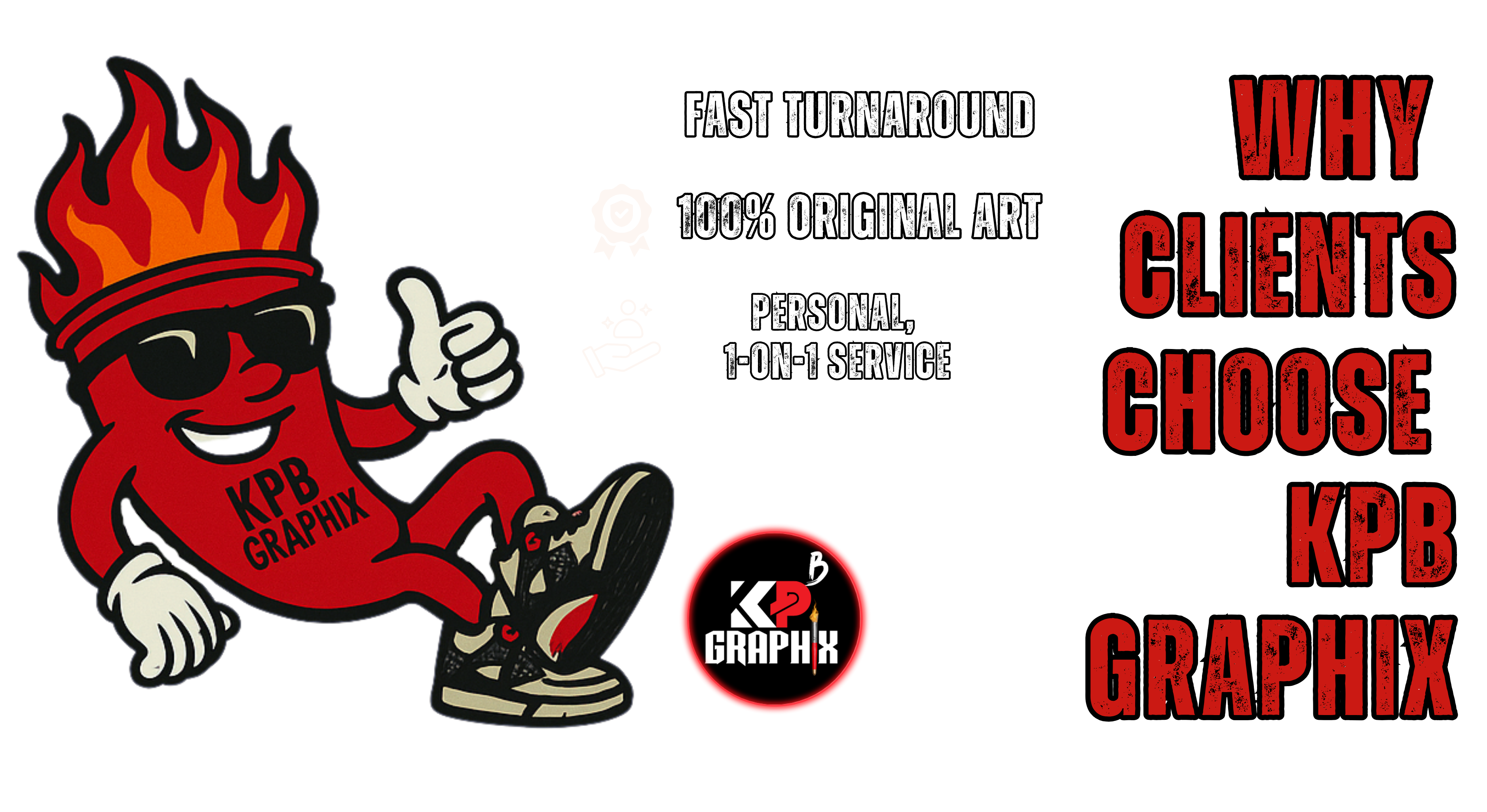 KPB Graphix mascot Sparky G, a fiery cartoon character representing Memphis graphic design studio.